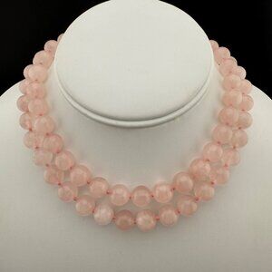 Pink Rose Quartz Gemstone Beaded Necklace Single Long Strand Polished Round Bead